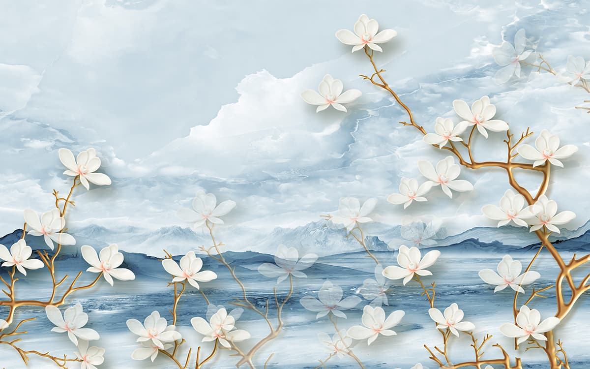 A white flowers on a branch pattern detail