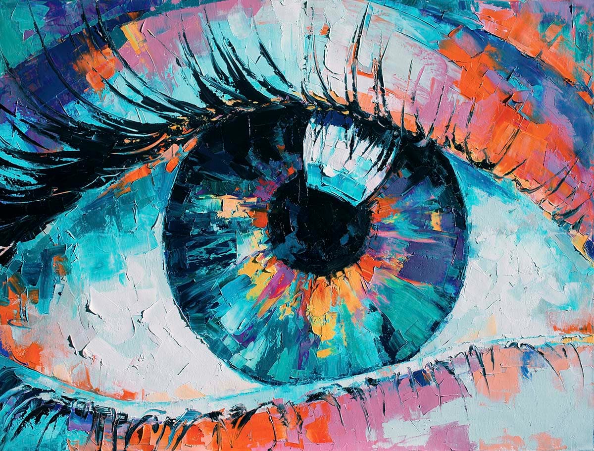 A painting of an eye pattern detail