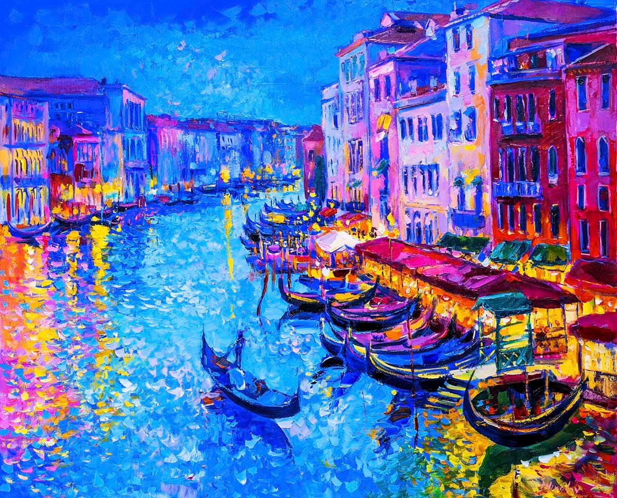Premium Canal Landscape Painting Wall Decor Wallpaper pattern detail