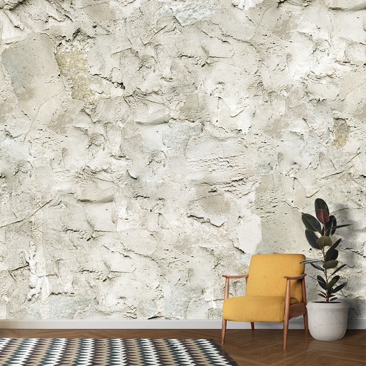 Premium Plaster Texture Organic Abstract Wallpaper shown in a room
