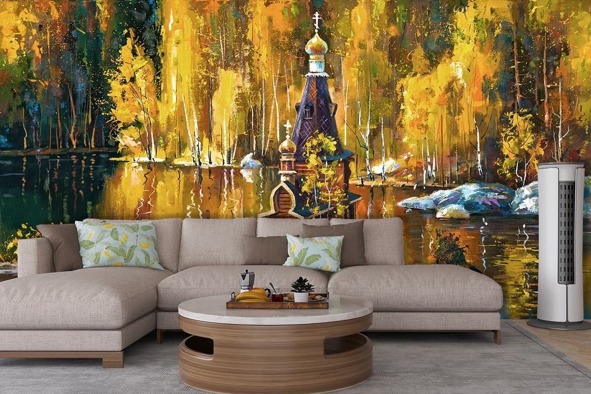 Elegant Fall Season Landscape Design Wallpaper shown in a room