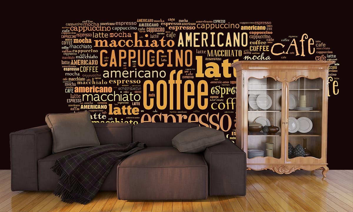 Different Text Wallpaper For Cafe shown in a room