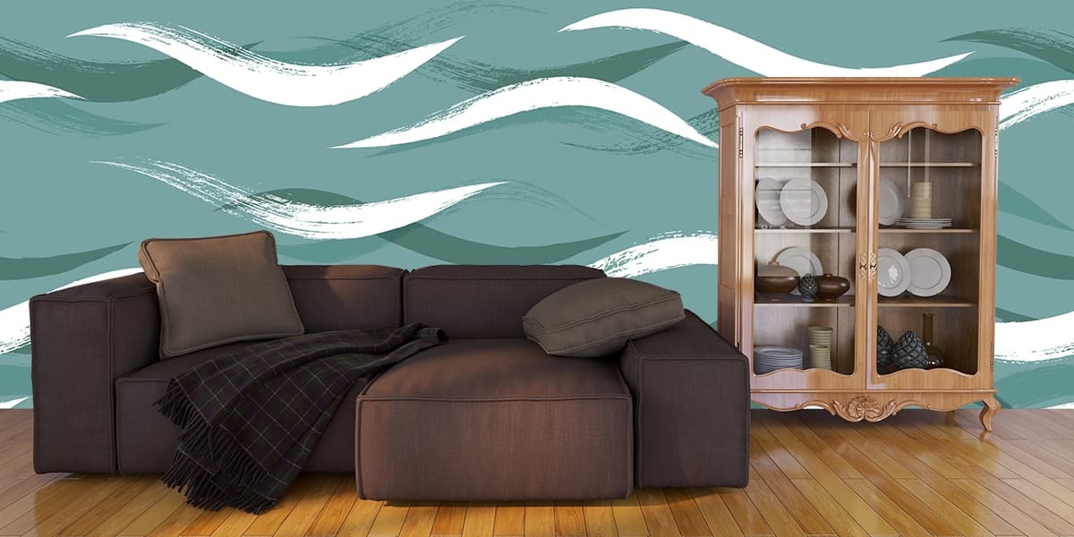 A pattern of white waves shown in a room