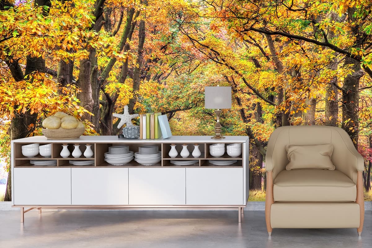 Leafy Lane Landscape Wallpaper Mural shown in a room