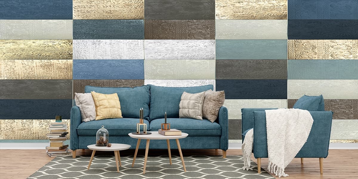 Multi Color Wood Plank Design Modern Wallpaper shown in a room