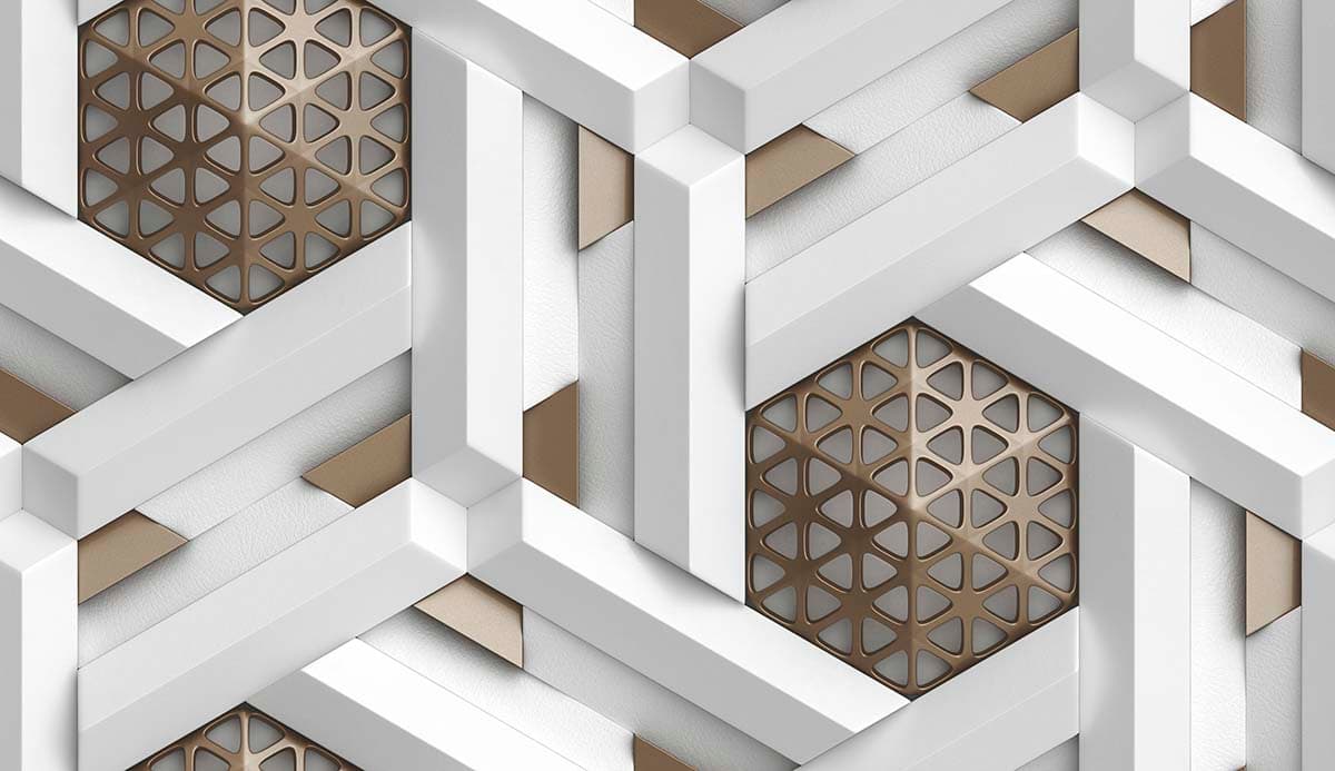 A white and gold geometrical design pattern detail