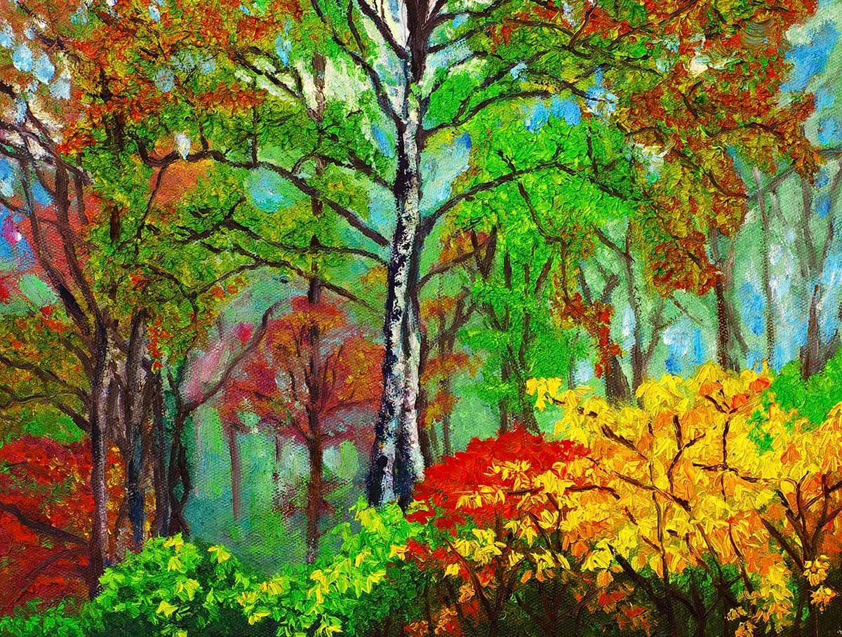 Trees with Multicolor Leaves Painting Nature wallpaper pattern detail