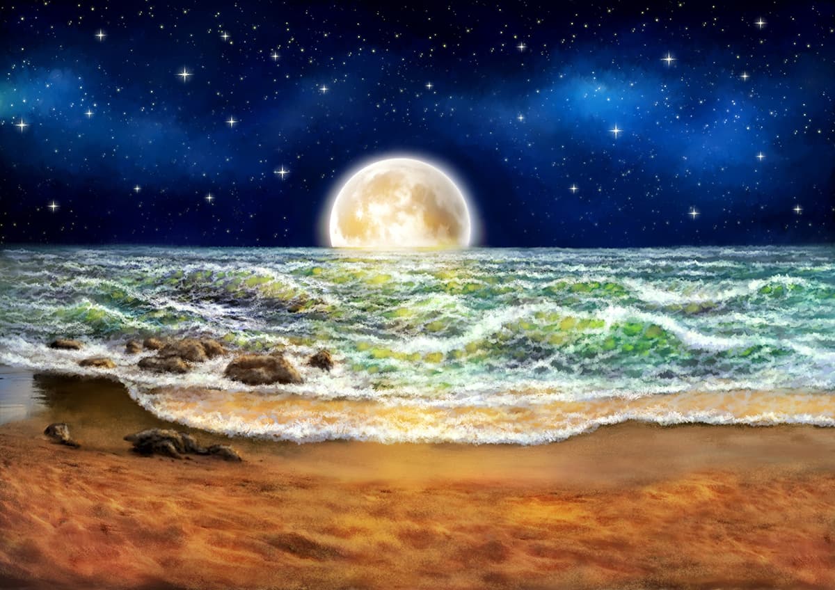 3D Moon Over The Ocean Wallpaper for Wall pattern detail