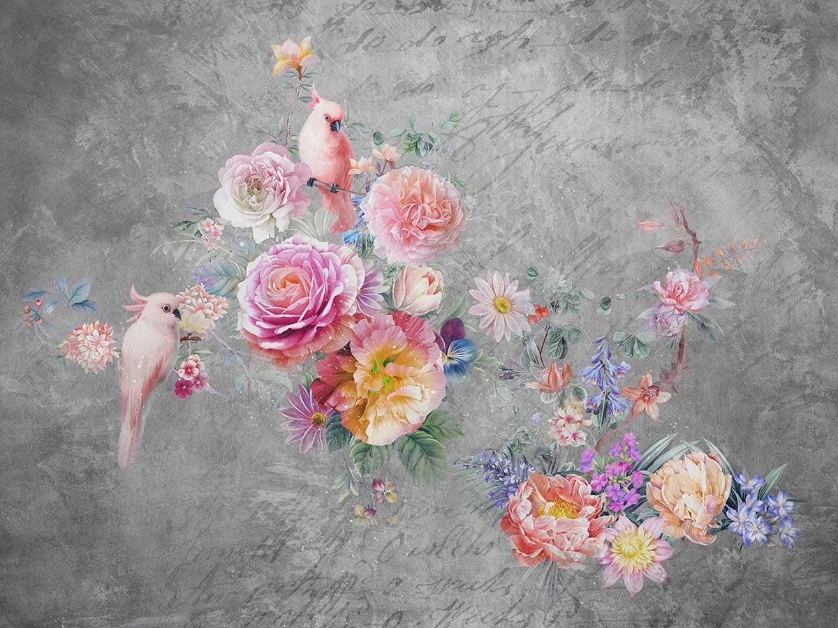 Premium Floral and Birds Designer Wall Wallpaper pattern detail