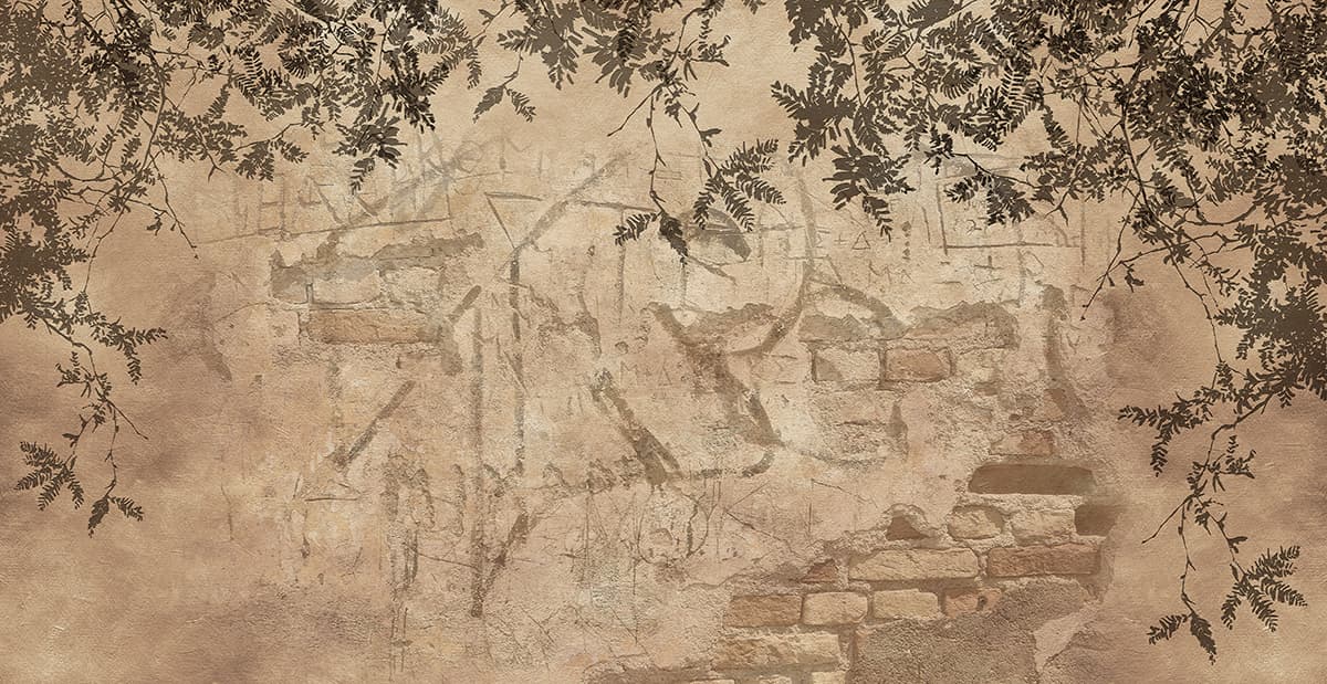 Nature Leaves on Brick Wall Design wallpaper pattern detail