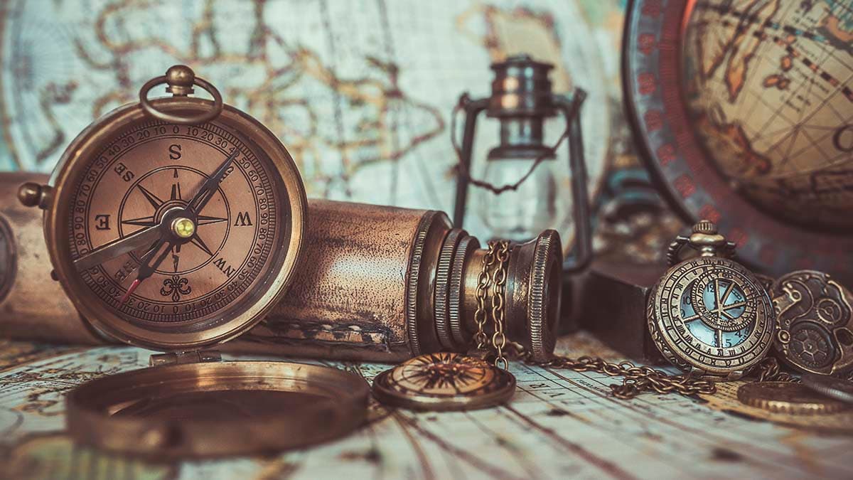 Luxury Vintage Compass and Map Travel Wall Wallpaper pattern detail