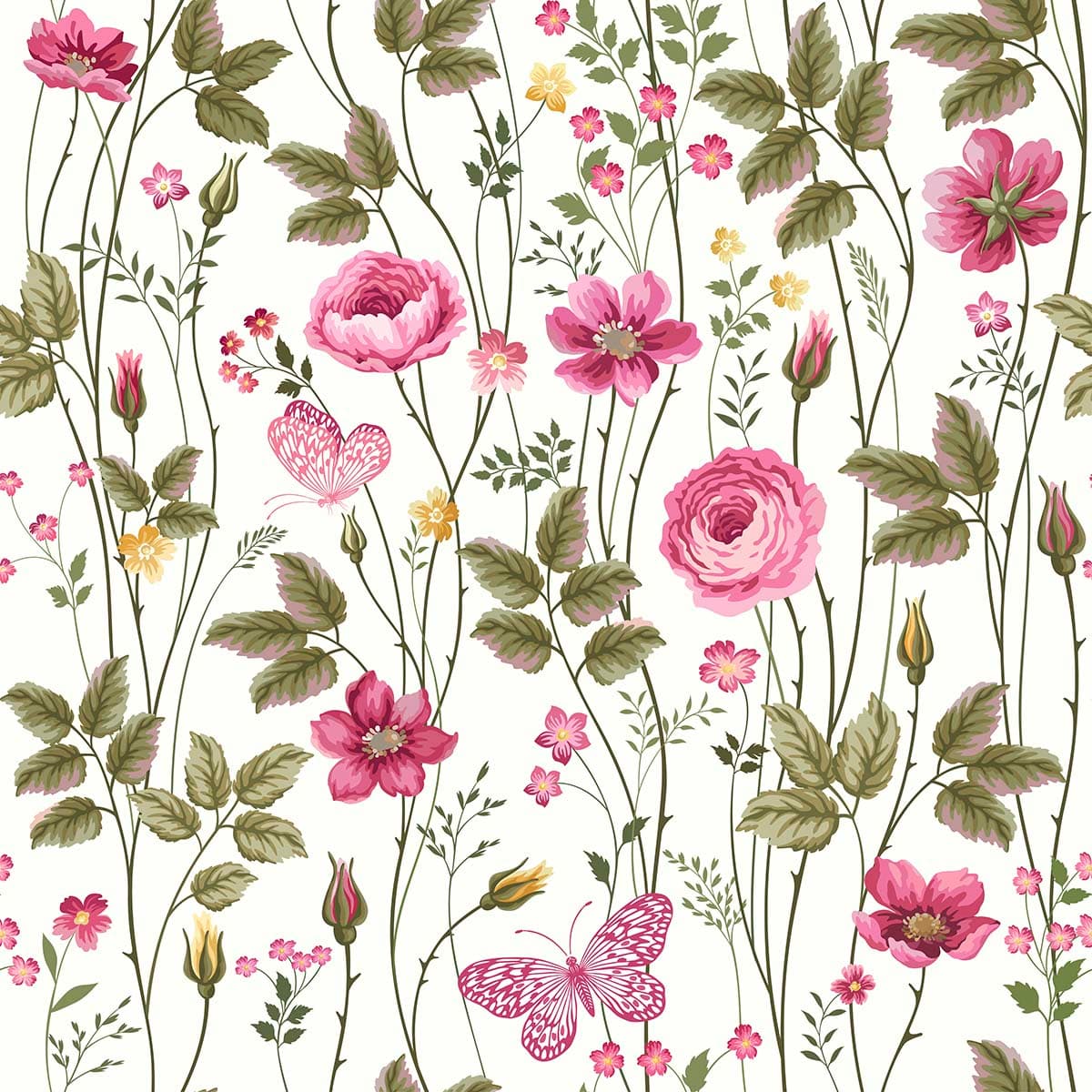 A Wallpaper for Wall with Colorful Flowers and Leaves pattern detail
