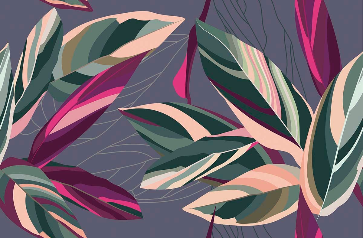 Colorful Leaves Pattern on Purple Background wallpaper pattern detail