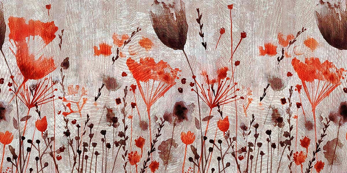 Beautiful Painting of Flowers and Leaves Mural pattern detail