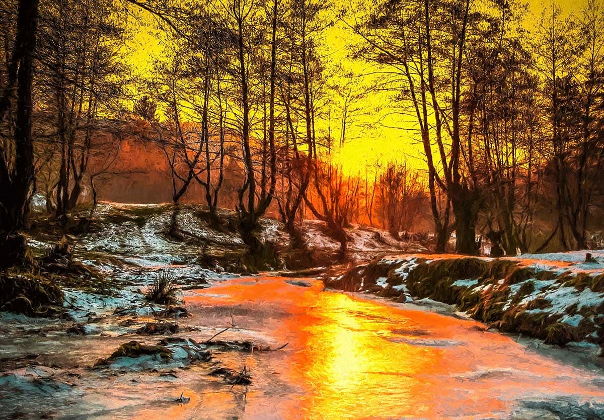 Luxury Snow Mountain River with Forest Wallpaper pattern detail