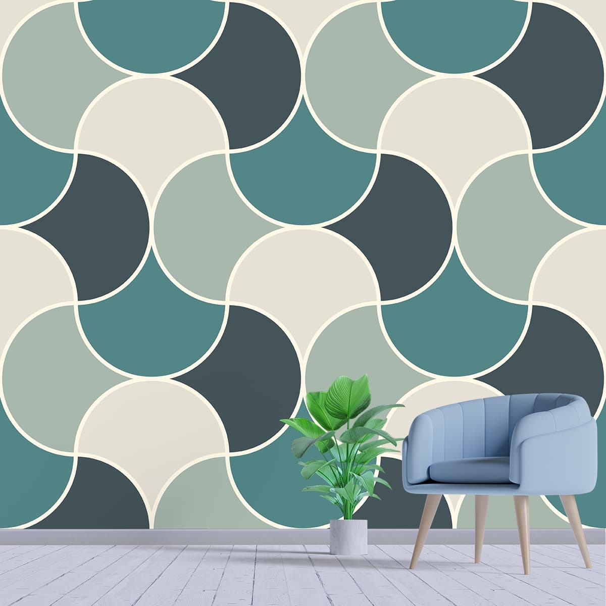 A pattern of circles and circles shown in a room