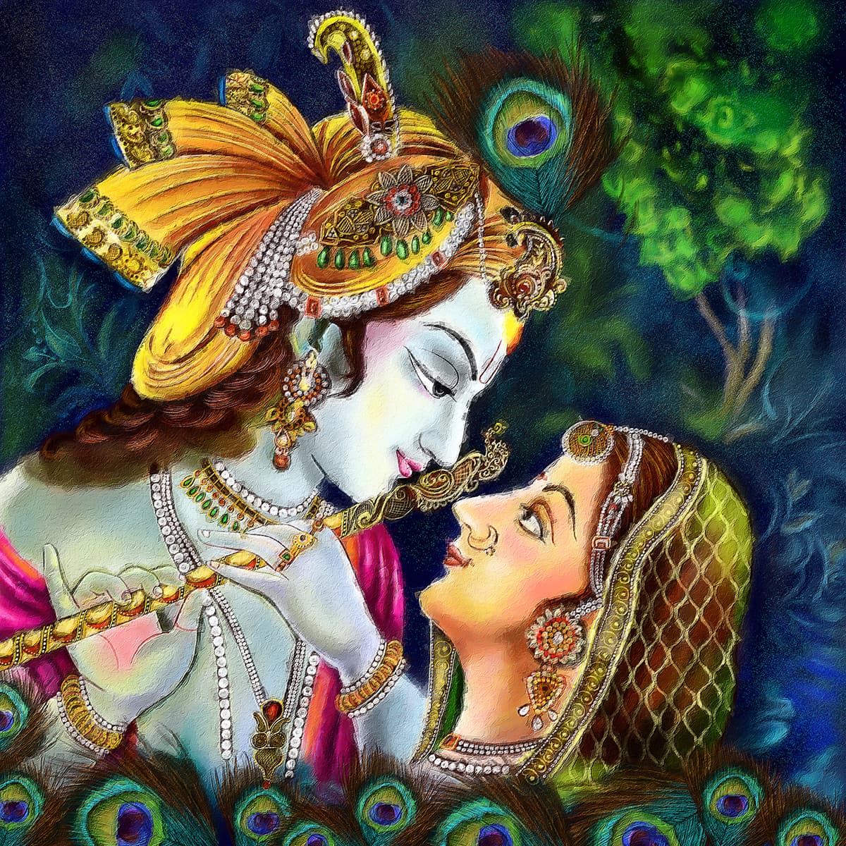 Radha Krishna Painting Mural Wallpaper pattern detail