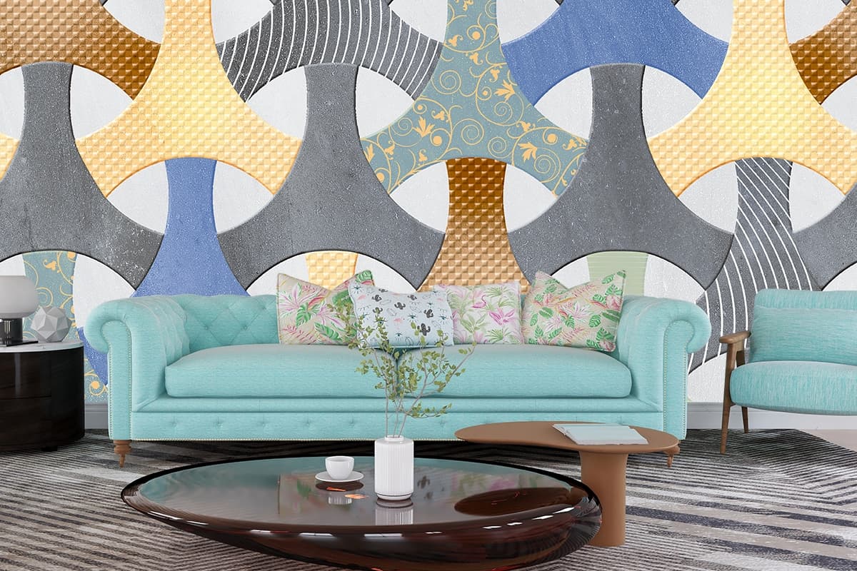 Decorative Tile Texture Pattern Stylish Wallpaper shown in a room