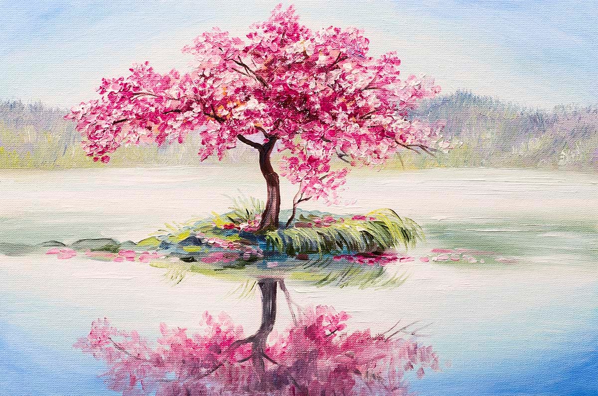 Patalah Vriksha, Painting of A Tree in A Lake Wallpaper for Wall pattern detail