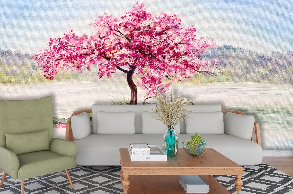 Patalah Vriksha, Painting of A Tree in A Lake Wallpaper for Wall shown in a room