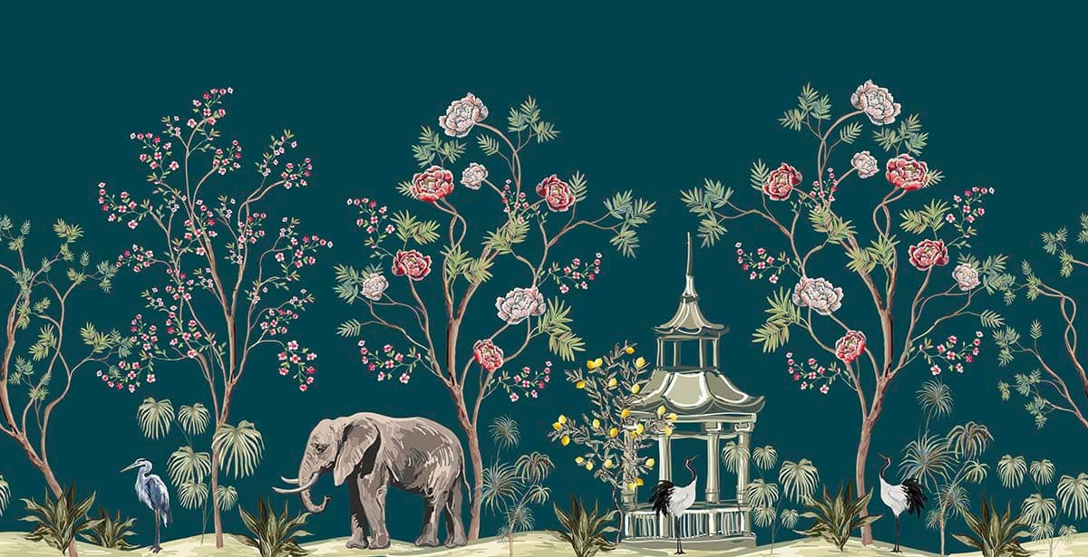 Beautiful Art With Elephant Wallpaper Mural pattern detail