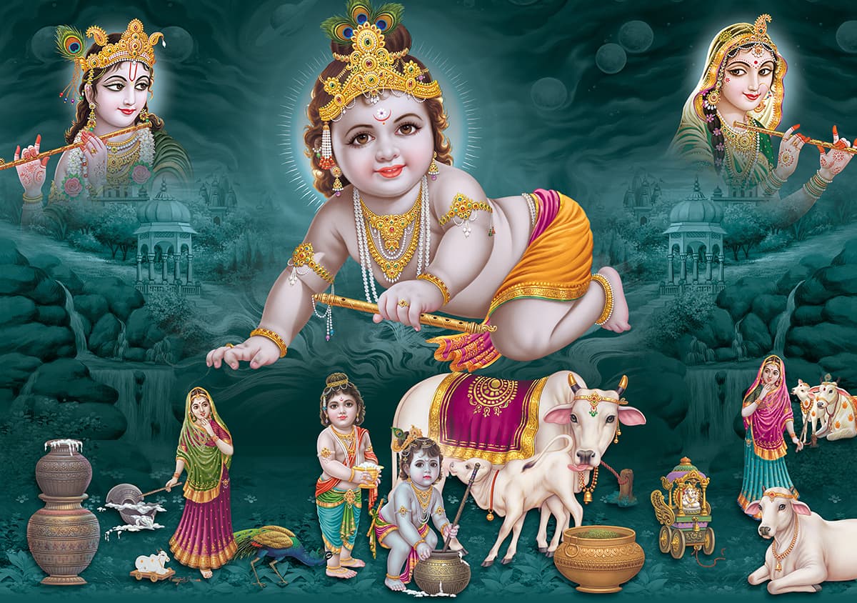 Cute Baby Krishna Wallpaper pattern detail