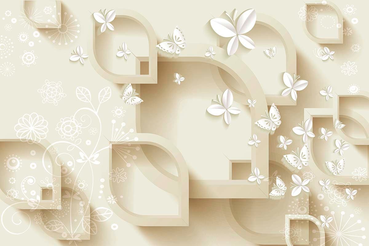 Stylish 3D Arch Wall with Floral Butterfly Design Wallpaper pattern detail