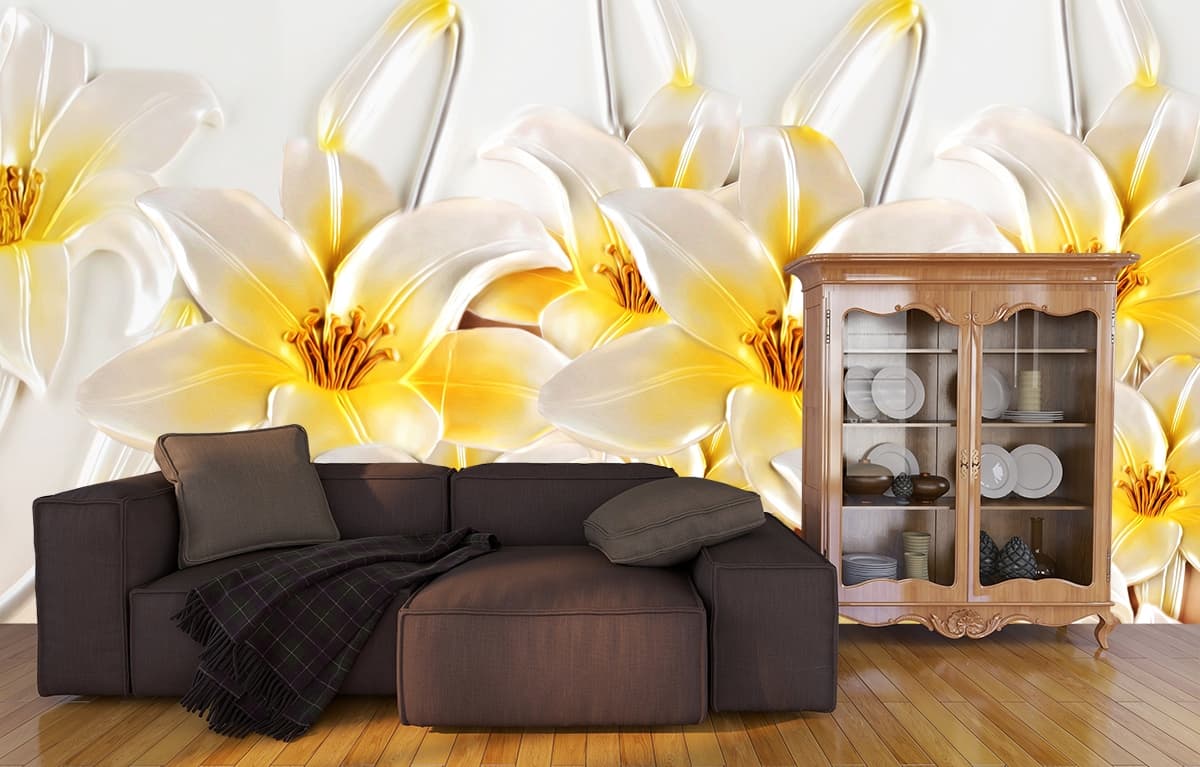 Modern Large Yellow Flower Art for a Home Wallpaper shown in a room
