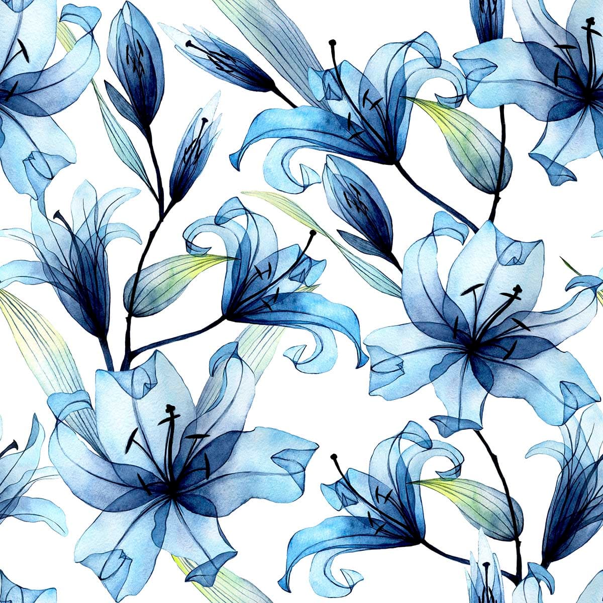 A blue flowers on a white background pattern detail