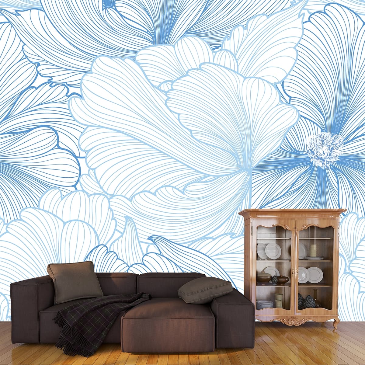 A pattern of flowers shown in a room