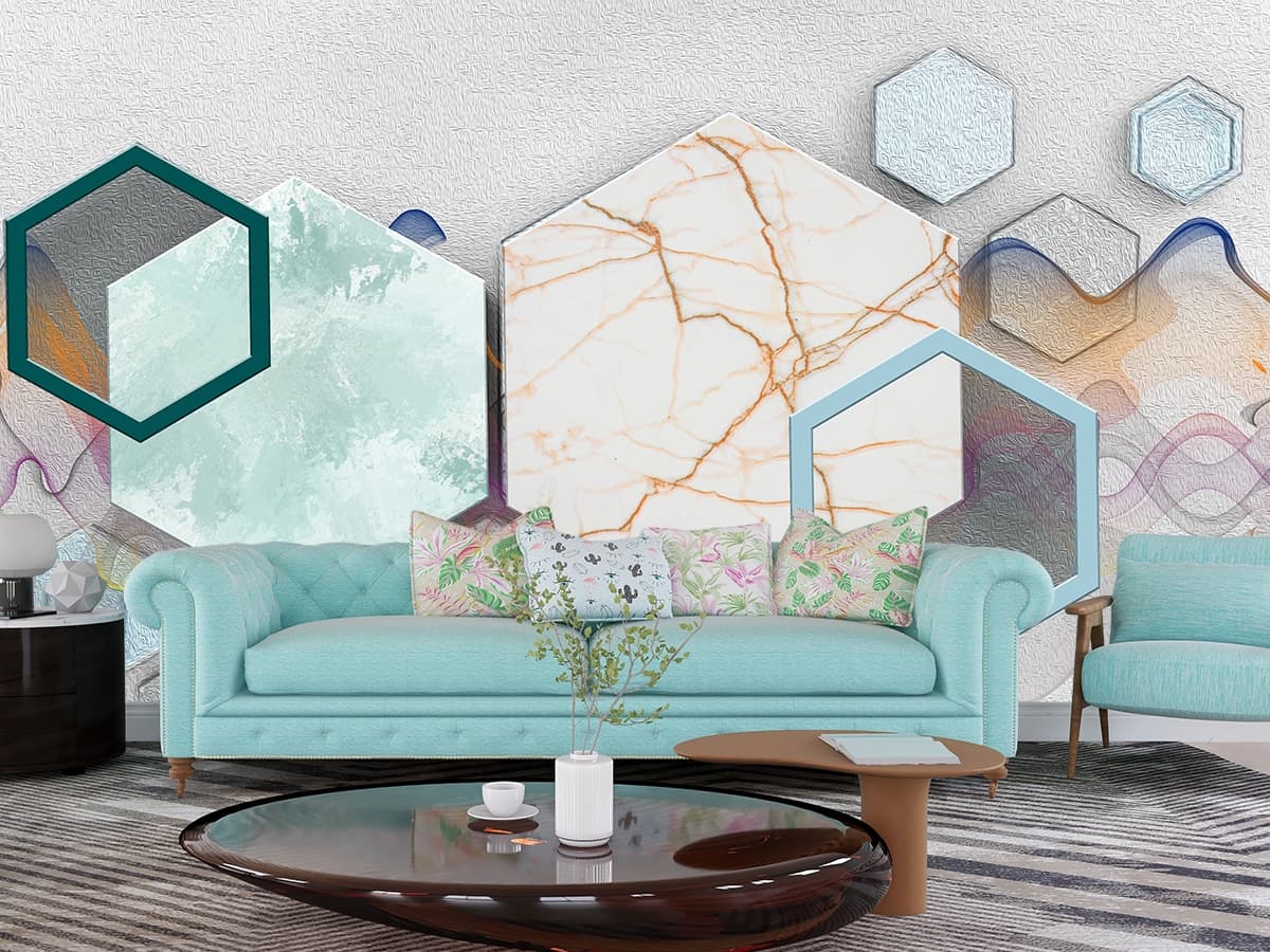Premium White Feathers Floating Art Wallpaper shown in a room