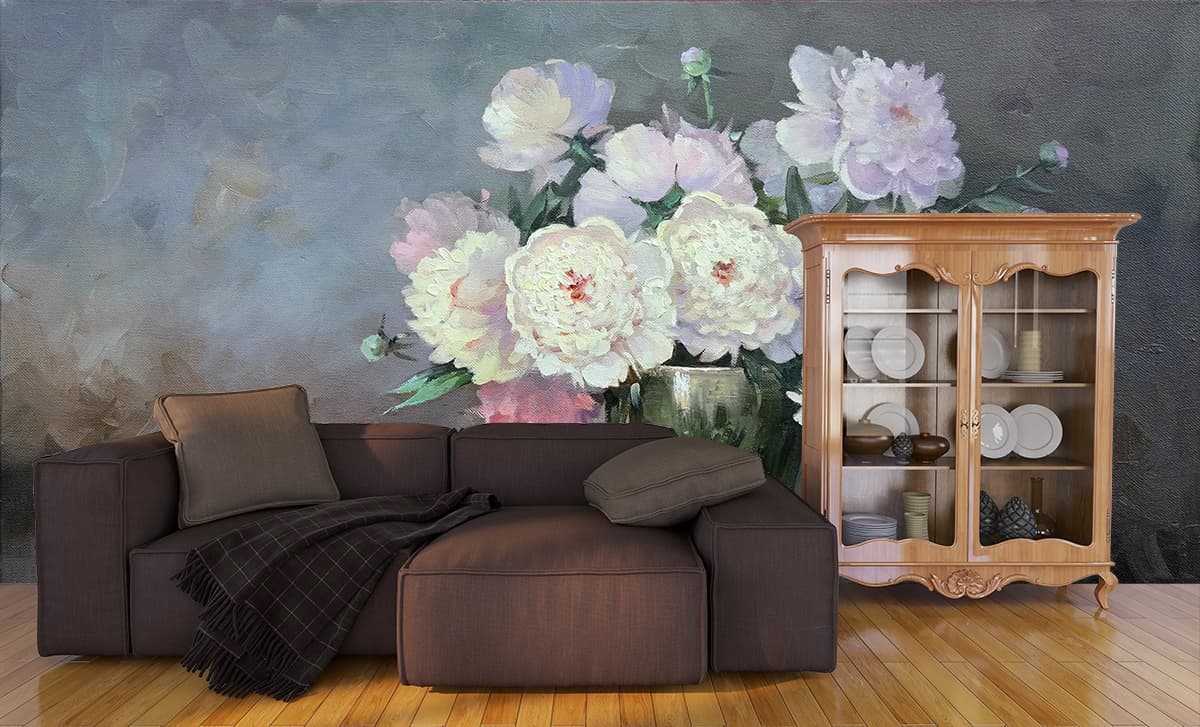 Elegant Vintage Flower Art Designer Wallpaper shown in a room