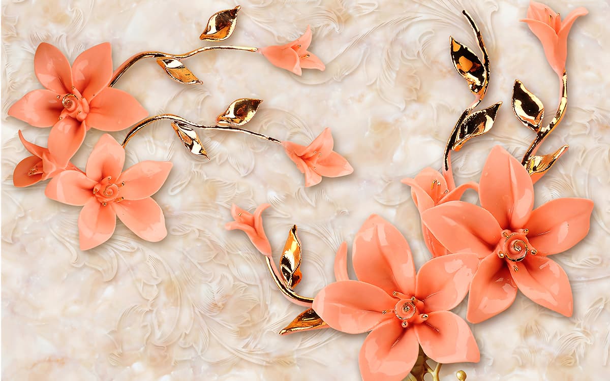 The Grandeur Gold Infused Peach Wallpaper pattern detail