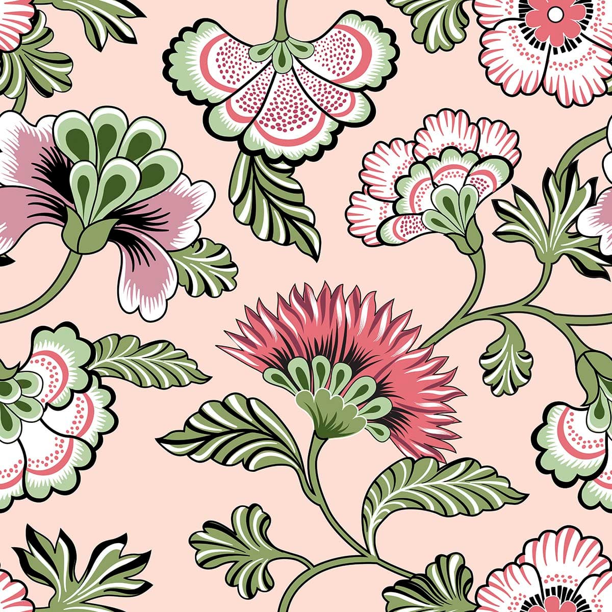 Botanical Flowers Pattern Wallpaper pattern detail