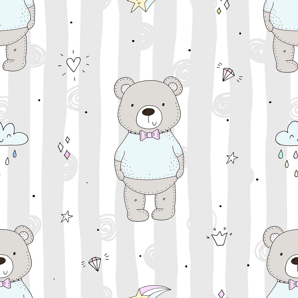Soft Teddy Bear Nursery Wallpaper pattern detail