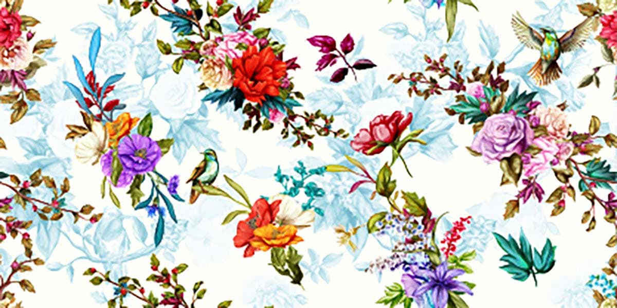 Beautiful Floral Motifs With Birds Design Wallpaper Mural pattern detail