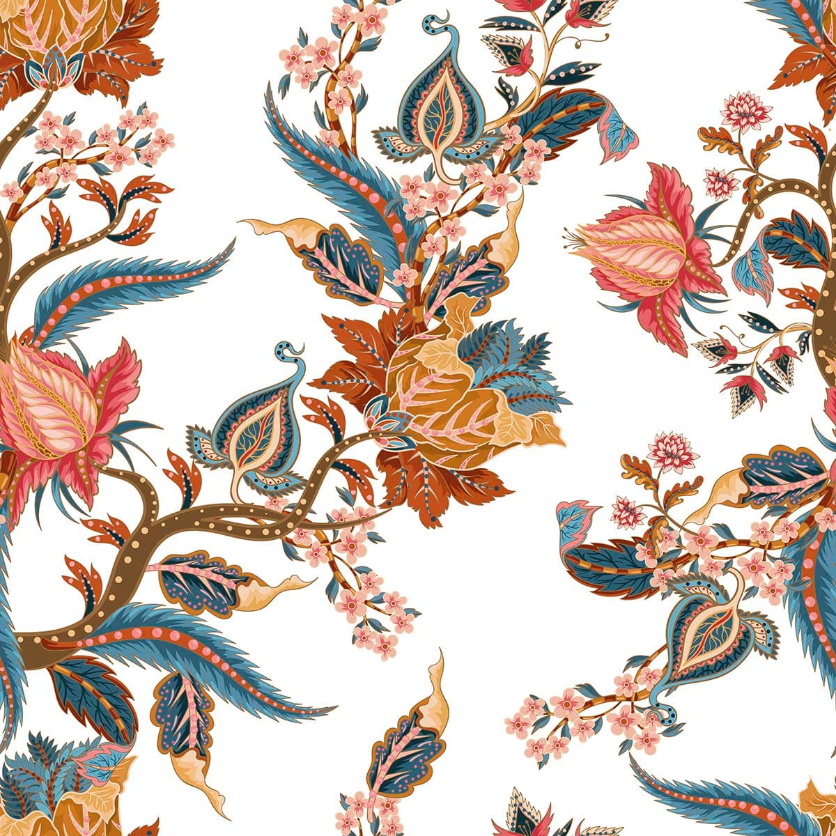 Floral and Leaf Pattern Botanical Wall Mural Wallpaper pattern detail