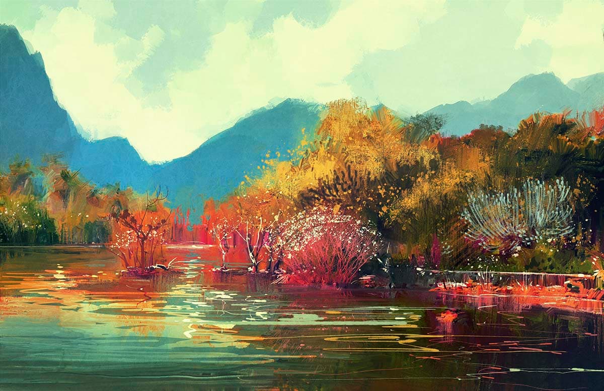 Nature Retreat with Lake and Mountain View Wallpaper pattern detail