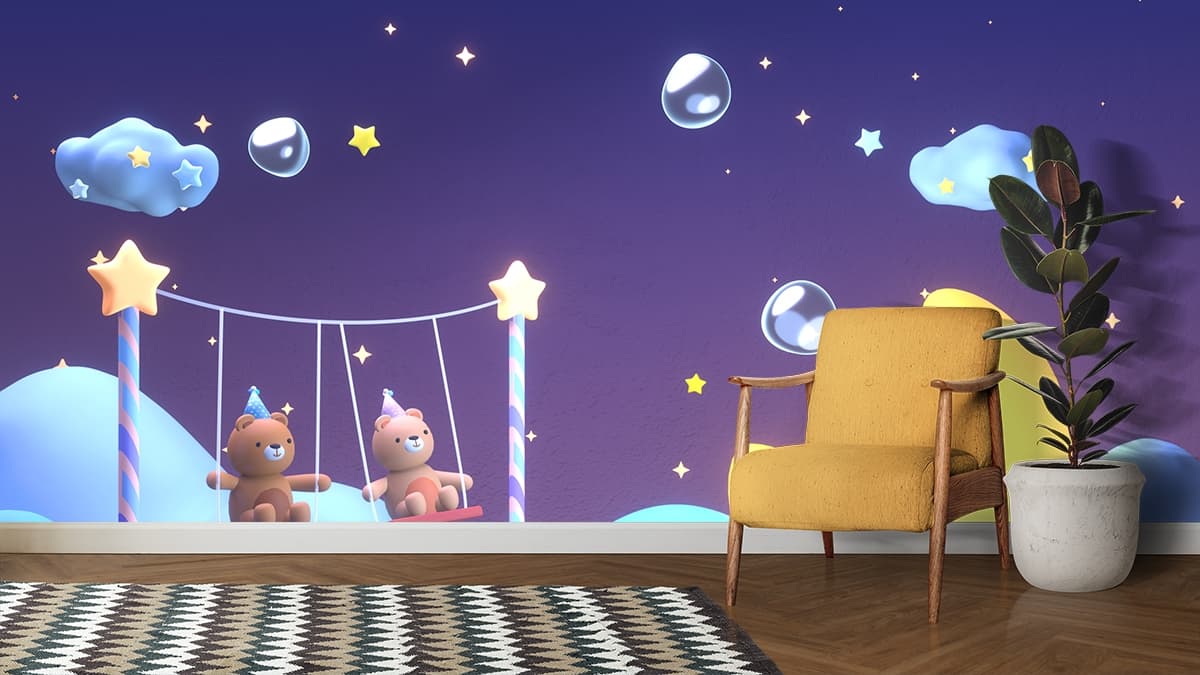 Whimsical Bedtime Story Wallpaper shown in a room