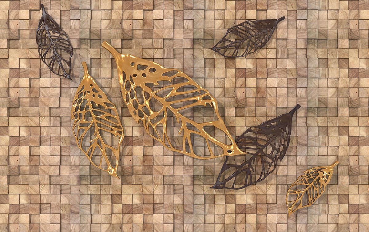 Gold and Black Leaves Tile Surface Design wallpaper pattern detail