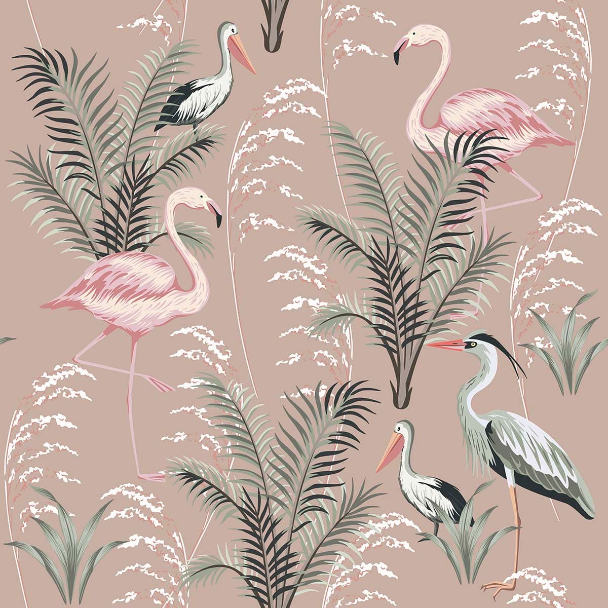 Blush Tropical Flamingo Wallpaper pattern detail