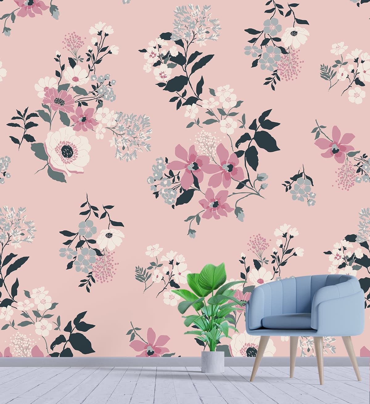 Flowery Heaven Mural Wallpaper shown in a room