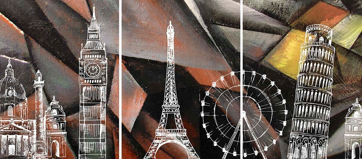 Tower and Ferris Wheel Artistic Drawing Wallpaper pattern detail
