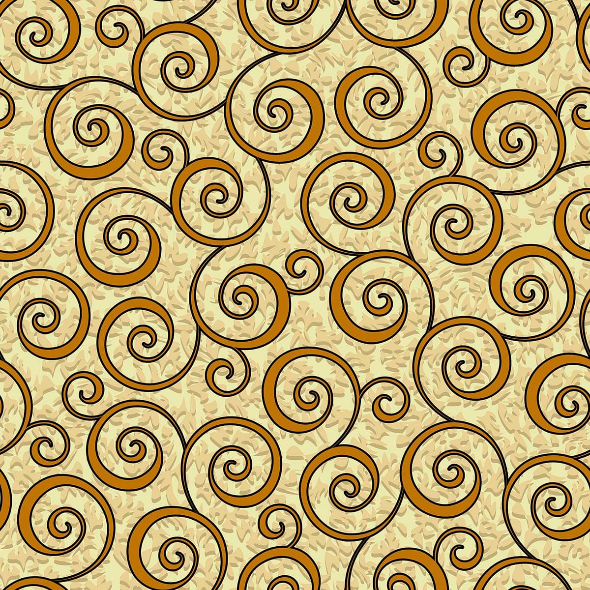 Elegant Curved Spiral Yellow Theme Wall Wallpaper pattern detail