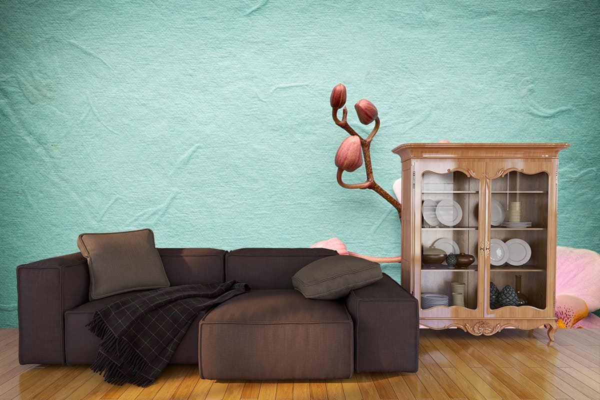 Aesthetic Blooming Flowers Design Wallpaper shown in a room