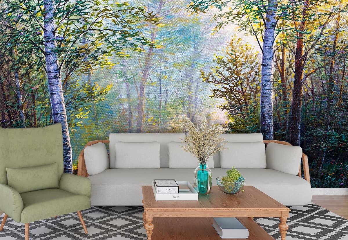 Bridge Over Stream, Forest Wallpaper for Walls shown in a room