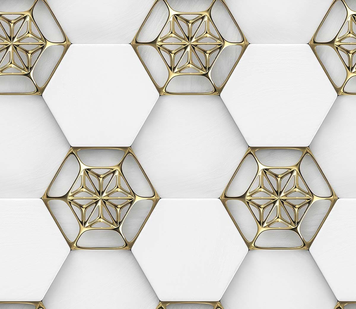 White and Gold Hexagon Pattern Luxury Wall Mural Wallpaper pattern detail