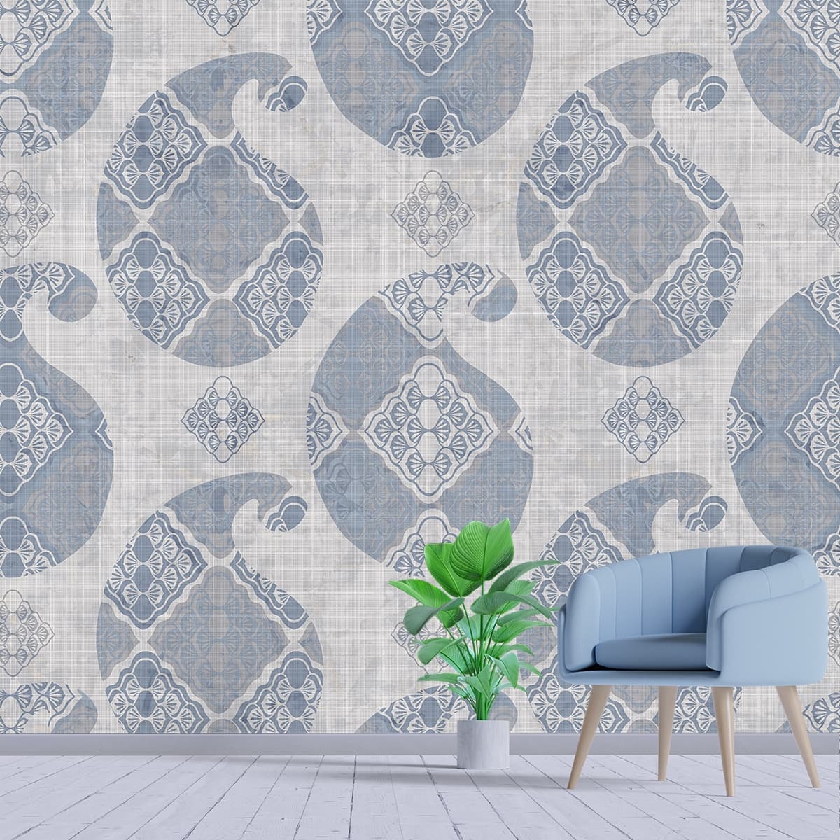 Paisley Fabric Pattern Traditional Design wallpaper shown in a room