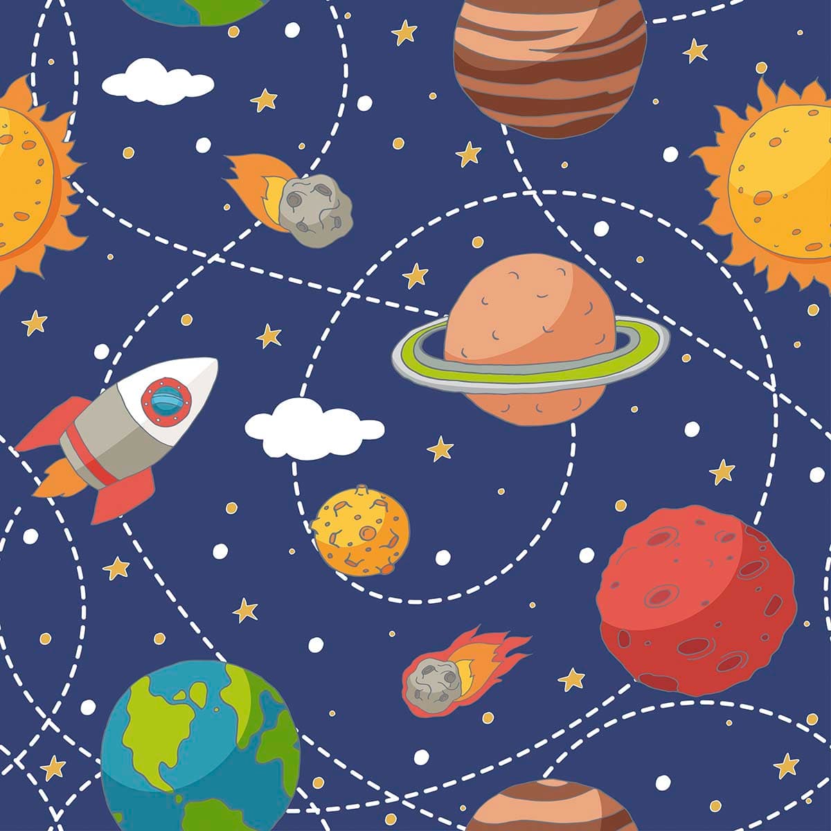 Orbiting Planets Nursery Mural pattern detail