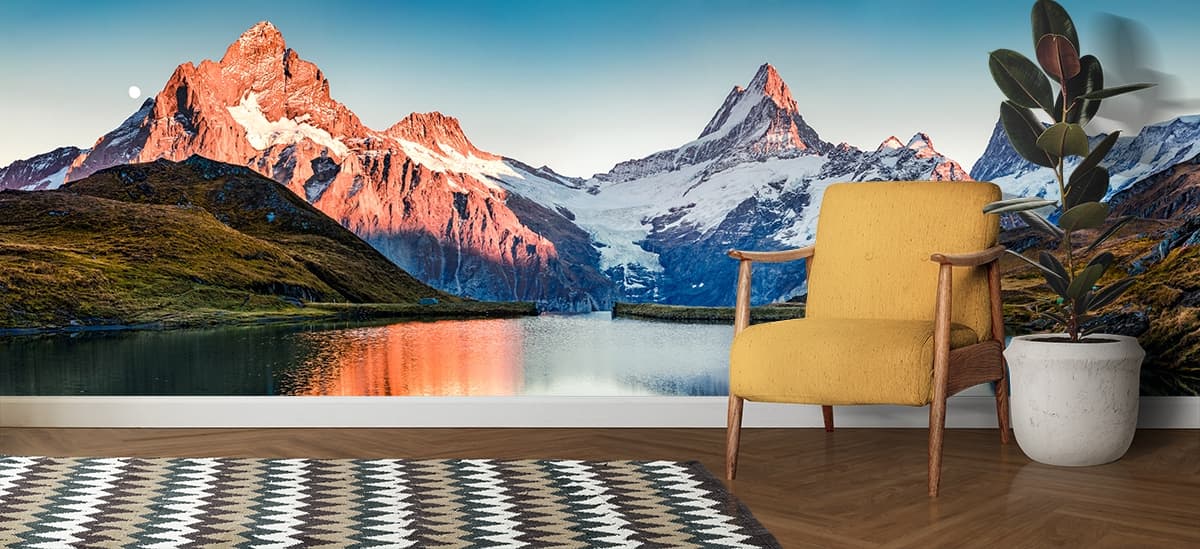 Elegant Snowy Mountain Lake for Interior Wallpaper shown in a room